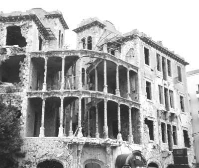 Damage from the 1976 civil war remains unrepaired at this Beirut apartment building.