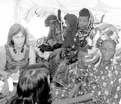Irma Turtle (left) and Dr. Robin (not facing camera) at the Wodaabe clinic — Niger.
