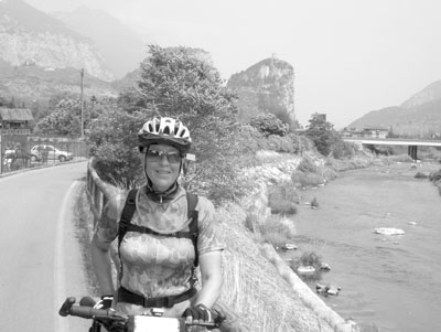 Ann on the Scara River Bike Trail on the north side of Lake Garda.
