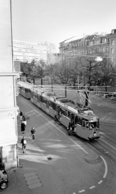 The little red trams ran right under our window at the Hotel National in Bern, Switzerland. Photo: Eisenlau