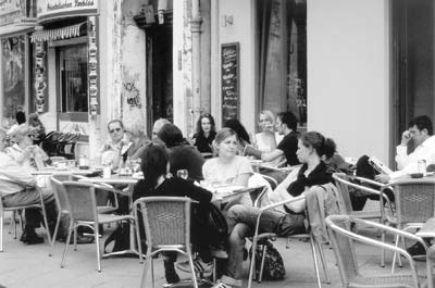 An outdoor café in the working-class district of Kreuzberg.