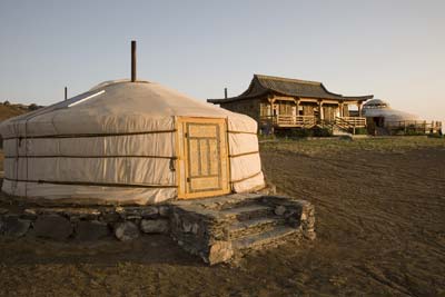 Offering plenty of style and comfort, Three Camel Lodge also serves as a national model of eco-efficiency, employing both wind and solar power to achieve its energy needs.  Lodge buildings were built by local artisans in accordance with the canons of Mongolian Buddhist architecture.