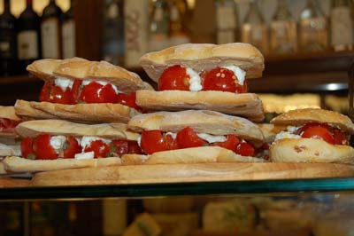 Sandwiches on display at Casa del Vino, one of the oldest wine bars in Florence. Photo by Dana McMahan.
