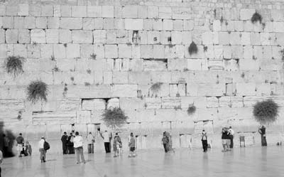 Jew, Christian and tourist alike insert written prayers between the stones in the Western Wall. — Photos by Roger Canfield