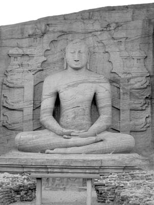 Seated Buddha at Gal Vihara, Polonnaruwa, Sri Lanka. 