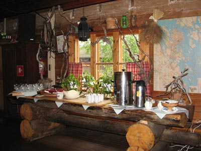 Inside the Jätkänkämppä Lumberjack Lodge.