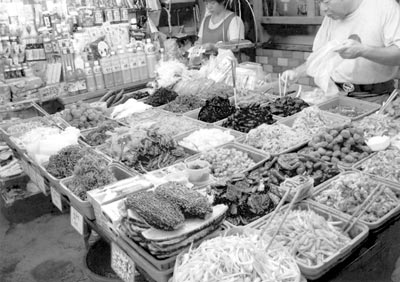 A vegetable stall in the market in Naha, Okinawa. Photos: Goodhead