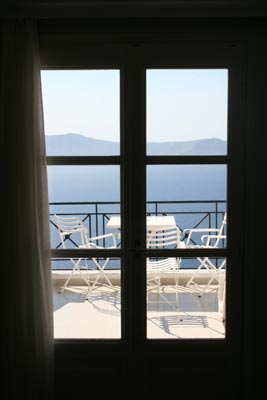 From the inside of our hotel room in Santorini, we could see the volcano in the distance.