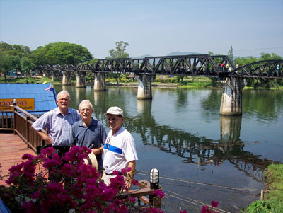 Australian brothers John and Bruce Rowe with Randy at the Bridge over the River Kwai.
