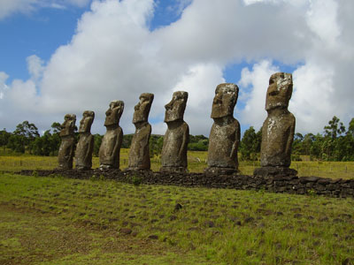 The only moai facing the sea at Ahu Akivi. Photo: Morris