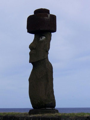 This restored moai at Ahu Ko Te Riku has white eyes of coral with black obsidian pupils.