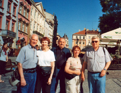 Claus Hirsch (center) with his tour group in Lviv, Ukraine.