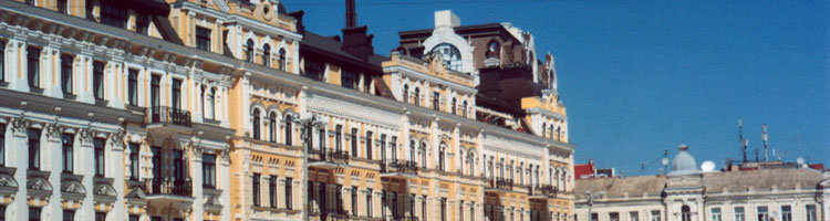 Nineteenth-century apartment houses in Kyiv, Ukraine.