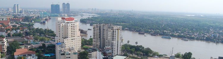 Rooftop view of Saigon and the Saigon River.