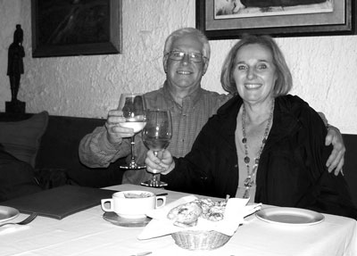 Marv and Judy toast their arrival in Peru at Trattoria Don Vito, an Italian restaurant in Lima.