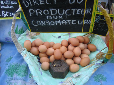 Eggs on display in a Paris market.