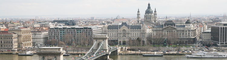 View of Budapest’s Chain Bridge, the first permanent link between Buda and Pest.