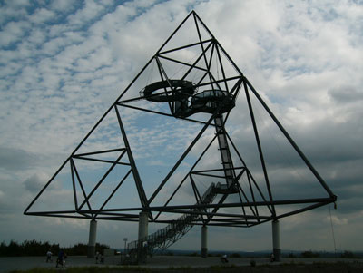The Tetraeder, a 200-foot-high tetrahedron, sits on top of a huge mine tailings pile.