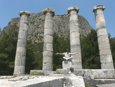 Douglas Praksti meditating at the Priene ruins’ Temple of Athena below Mt. Mykale. 
