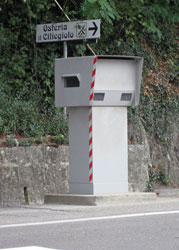 Example of a roadside camera (aka Autovelox) that snaps pictures of cars and their license plates. Photo by Jane Parker (©2005, All Enthusiast, Inc.)