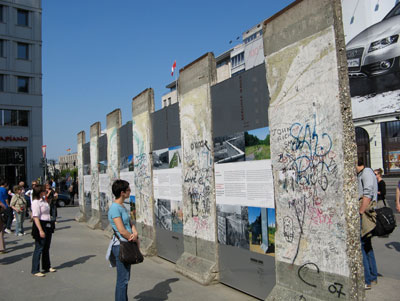 Our first sighting of a section of the Berlin Wall was at an art exhibit in Potsdamer Platz.