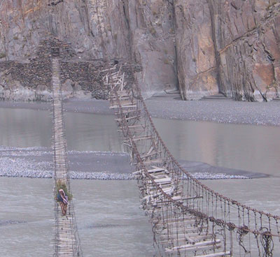 I managed the narrower bridge on my own — Hunza River, Pakistan. Photos: Wilhelm