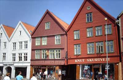 View along the Bryggen, Bergen’s historic wharf.