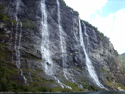 The Seven Sisters waterfall marks the approach to the town of Geiranger.