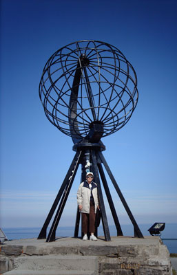 Lynn Remly at the North Cape Monument, one of many notable stops on a cruise through Norway and the Russian Arctic. 