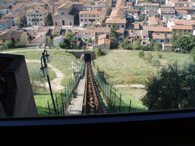 View from the funicular that connects Certaldo Alto with the modern town of Certaldo below it.