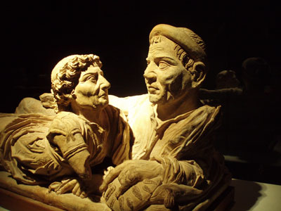 Funerary urn in Volterra’s Etruscan Museum.
