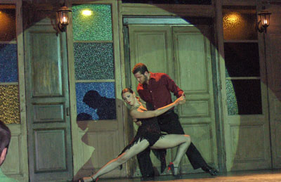 Theatrical tango performance at the folkloric show in Montevideo.