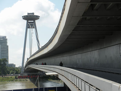 The Communist-era ”UFO Bridge“ in Bratislava.