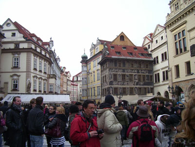 Visitors in Prague’s Old Town Square await the striking of the Astronomical Clock on the Old Town Hall.