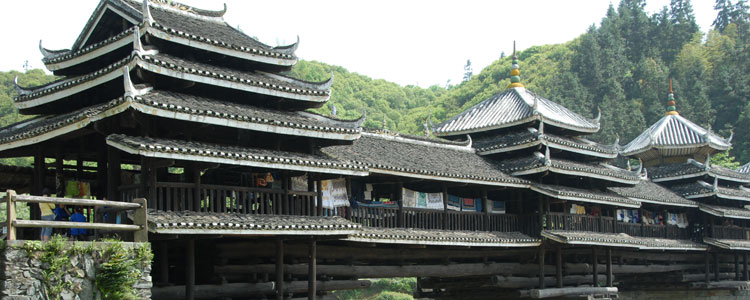 Chengyang Bridge, one of several wooden bridges located in the Dong minority region.