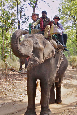 Bill and Peggy Bechtell tracking tigers on elephantback. — Photo by Butch Lama