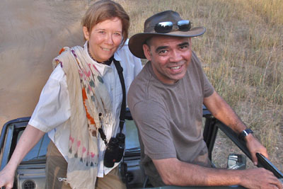 Susi and Butch Lama in their jeep.