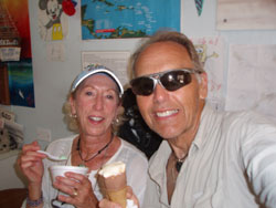 Mary Lawton and her husband, Kerry Brock, enjoying ice cream in Belize.