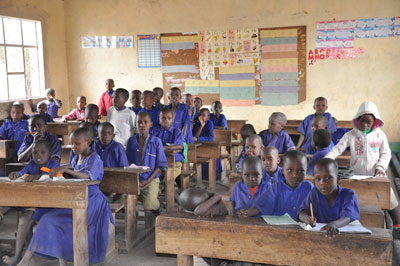 The primary school we visited in Tanzania. Note the shared desks and dirt floor.