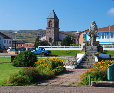 St. Pierre’s cathedral and a monument to those lost at sea.