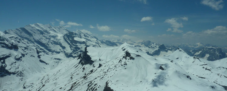 The Swiss Alps as seen from within the Piz Gloria complex on the summit of Schilthorn.