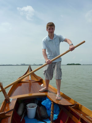 Ryan learning the art of Venetian rowing.