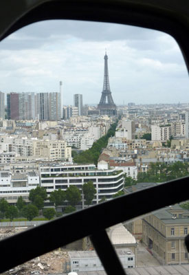 A wonderful view of the Eiffel Tower during my helicopter flight over Paris.