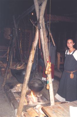 Cooking hearth inside the longhouse at the Viking Museum.