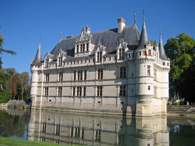 Château d’Azay-le-Rideau, surrounded by water.