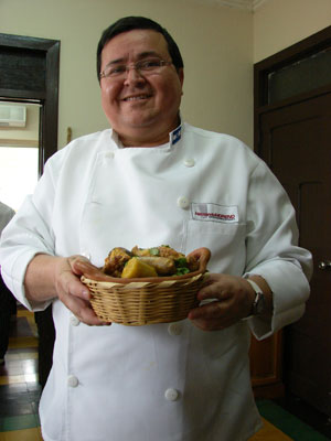 Chef Moreno with pupusas. Photo: Sandra Scott