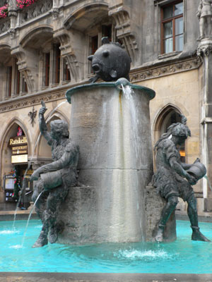 Fountain in Munich ’ s Marienplatz.