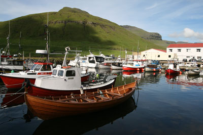 Fishing boats in Vestmanna’s harbor.
