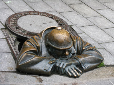One of Bratislava’s whimsical bronze statues.