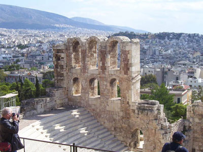 A portion of the Odeon (theater) of Herodes Atticus, one of the structures on the Acropolis in Athens.